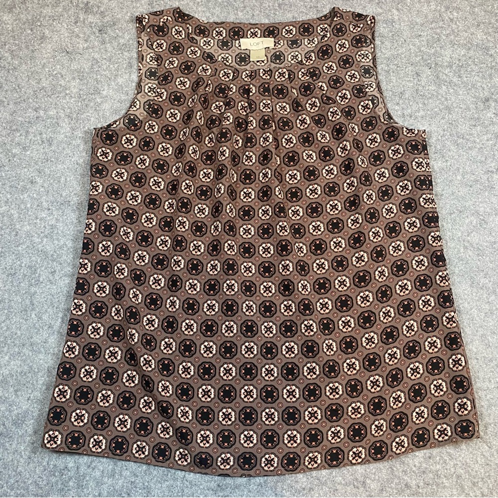 LOFT Geometric Pleated Front Sleeveless Top Women's Size XS Multicolor